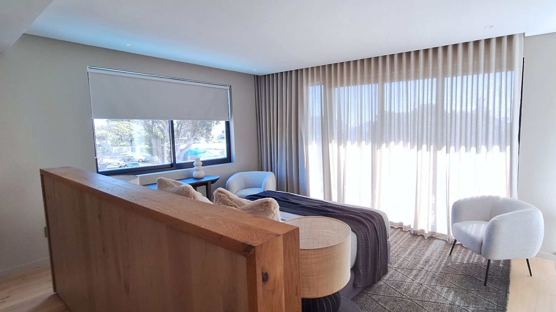 Sheer wave curtains with roller blind — Certain Curtains