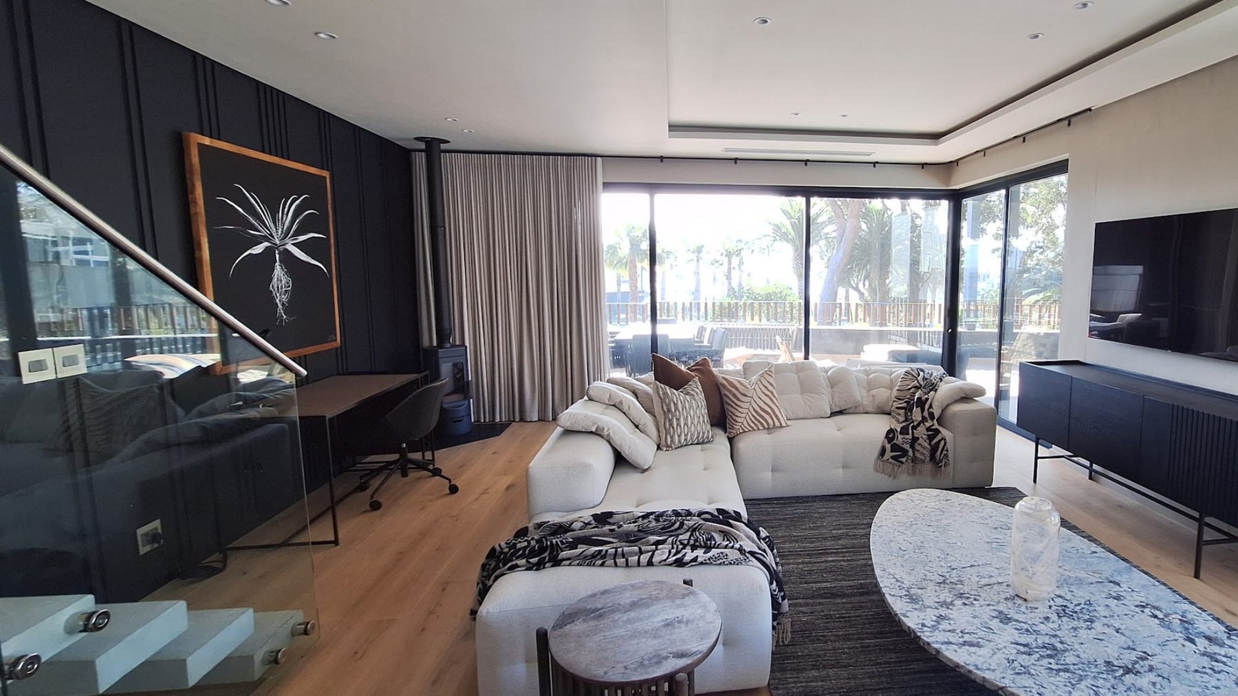 Wave curtains in modern living room