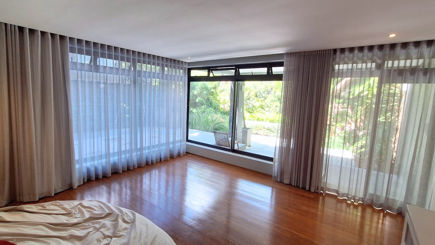 Sheer wave curtains — bedroom with garden view — Certain Curtains
